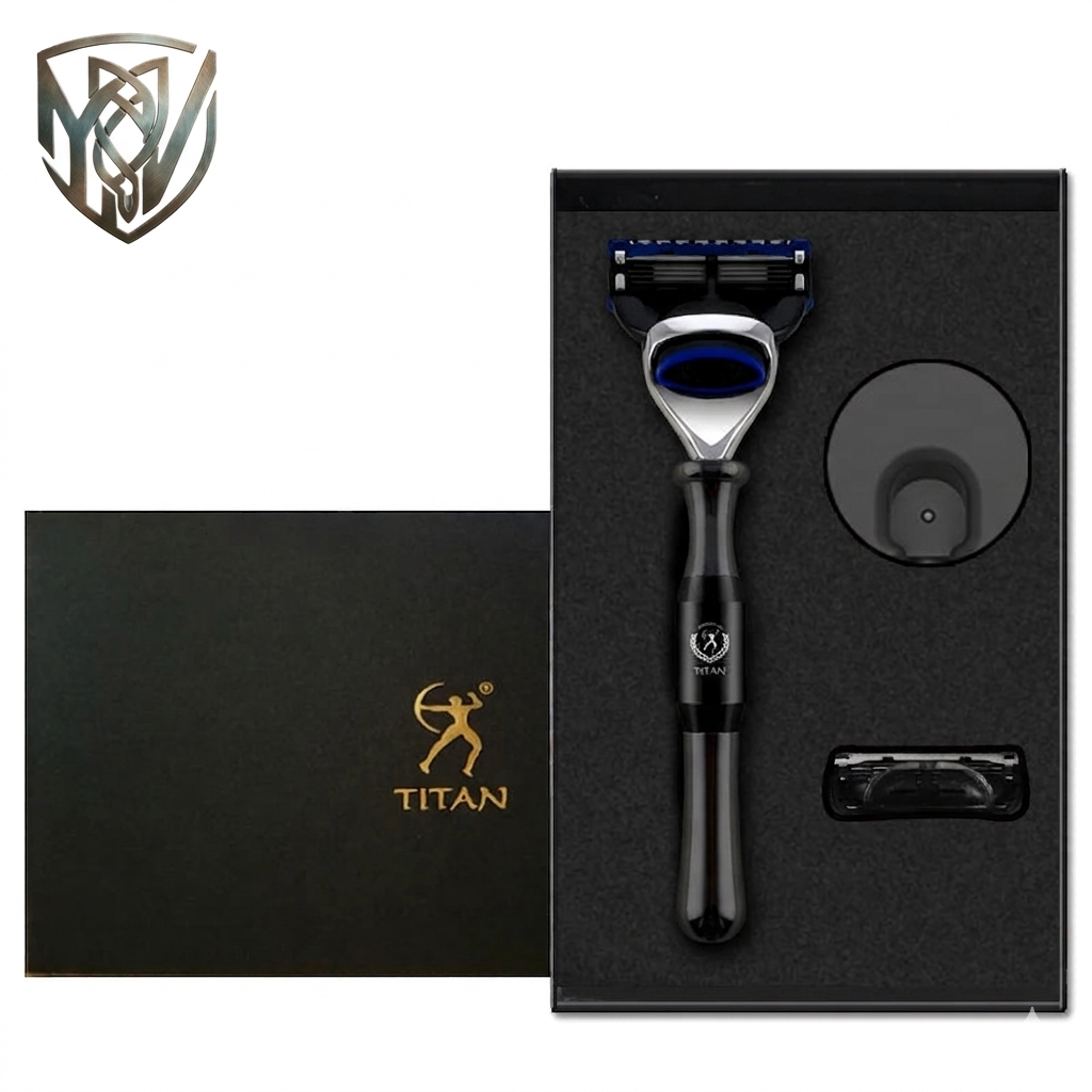 Rasoir Titan en acier inoxydable - Coffret fusion noir