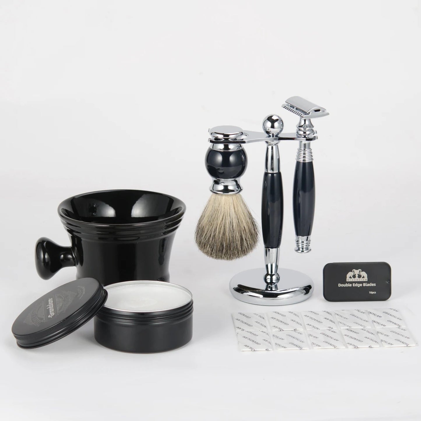 ZY Shaving Safety Razor Kit with Badger Hair Brush Resin Handle Brush Stand for Men-Customer Logo Acceptable Double Edge Razor MyVies
