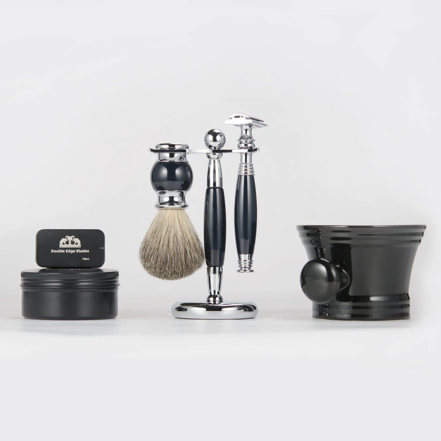 ZY Shaving Safety Razor Kit with Badger Hair Brush Resin Handle Brush Stand for Men-Customer Logo Acceptable Double Edge Razor MyVies