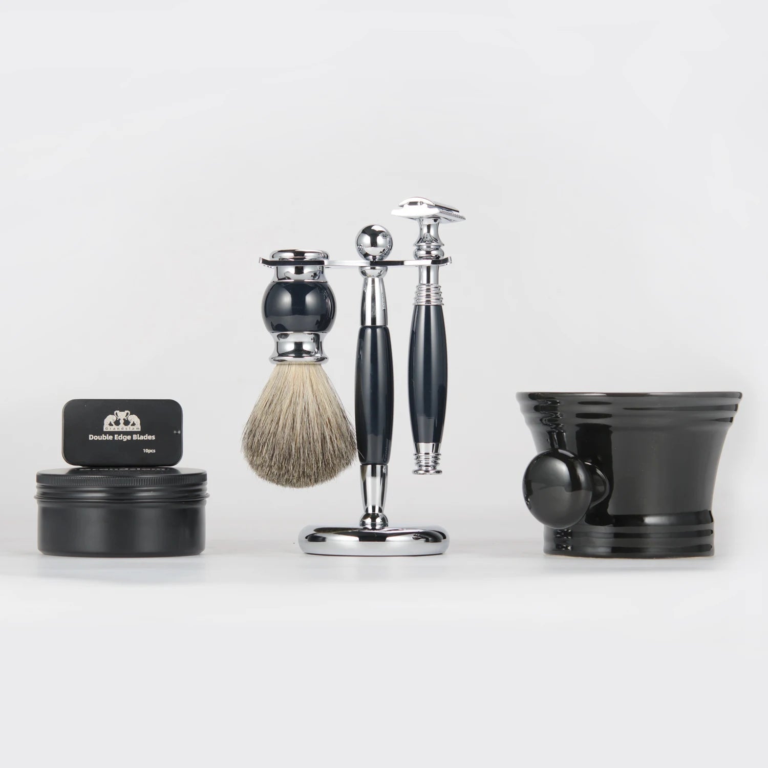 ZY Shaving Safety Razor Kit with Badger Hair Brush Resin Handle Brush Stand for Men-Customer Logo Acceptable Double Edge Razor MyVies