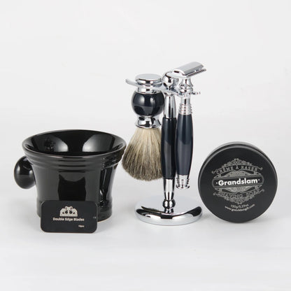 ZY Shaving Safety Razor Kit with Badger Hair Brush Resin Handle Brush Stand for Men-Customer Logo Acceptable Double Edge Razor MyVies