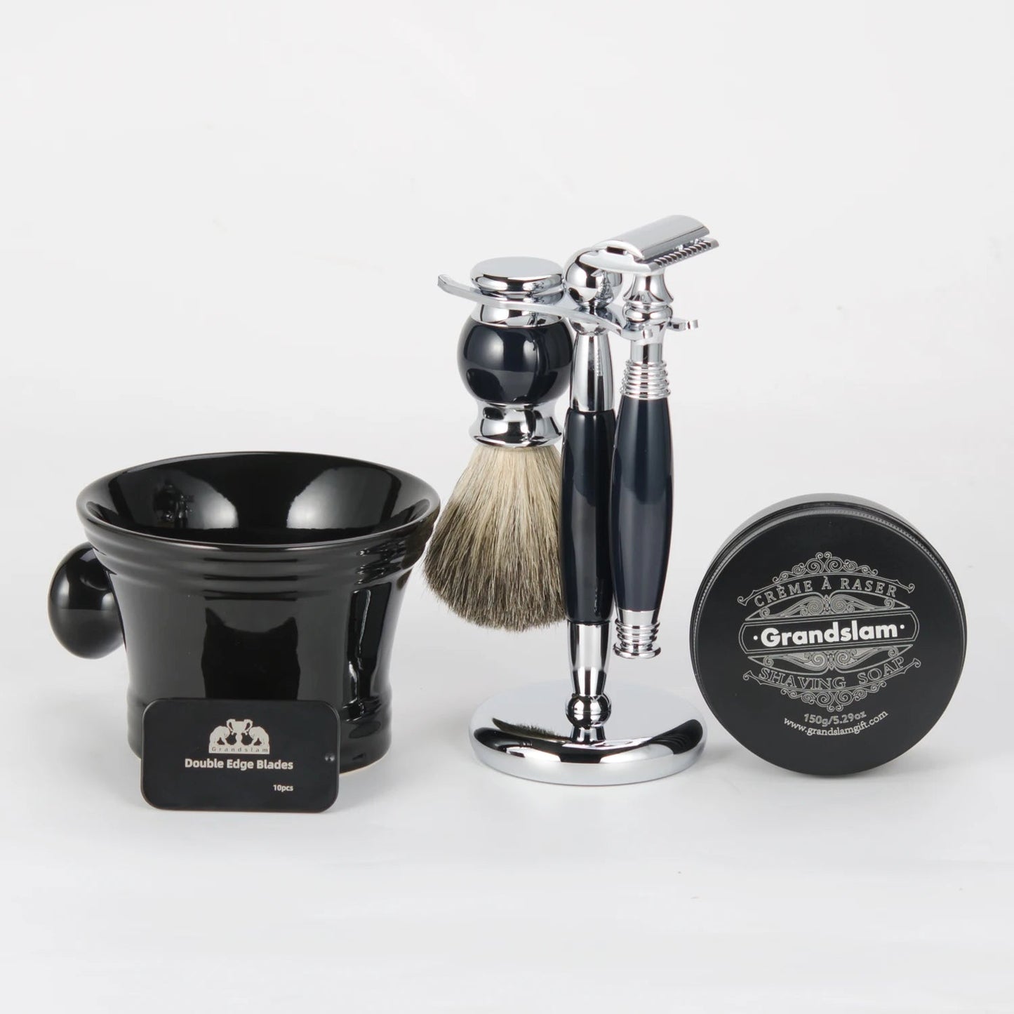 ZY Shaving Safety Razor Kit with Badger Hair Brush Resin Handle Brush Stand for Men-Customer Logo Acceptable Double Edge Razor MyVies