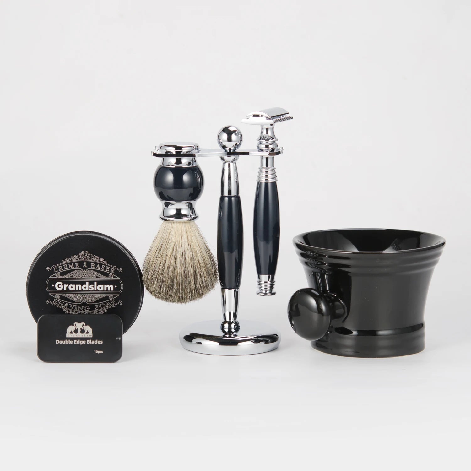 ZY Shaving Safety Razor Kit with Badger Hair Brush Resin Handle Brush Stand for Men-Customer Logo Acceptable Double Edge Razor MyVies