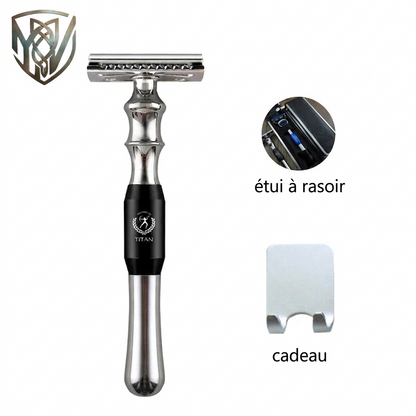 Rasoir Titan en acier inoxydable - Rasoir de sécurité chromé + étui