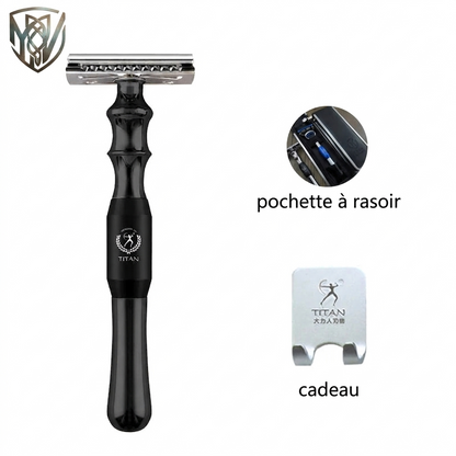 Rasoir Titan en acier inoxydable - rasoir  noir de sécurité + étui