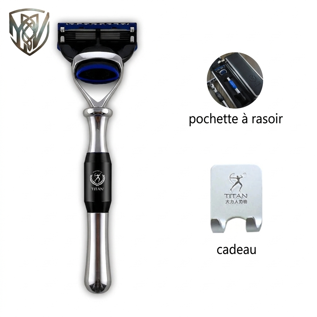 Rasoir Titan en acier inoxydable - rasoir fusion chromé + étui