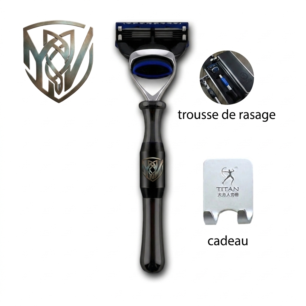 Rasoir Titan en acier inoxydable - rasoir fusion noir + étui
