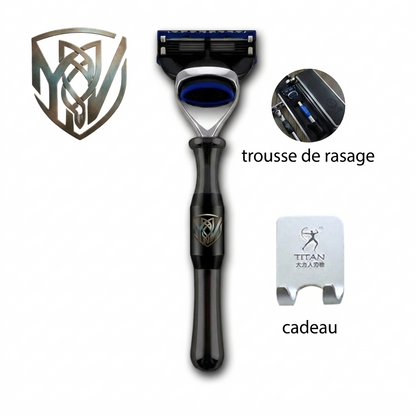Rasoir Titan en acier inoxydable - rasoir fusion noir + étui