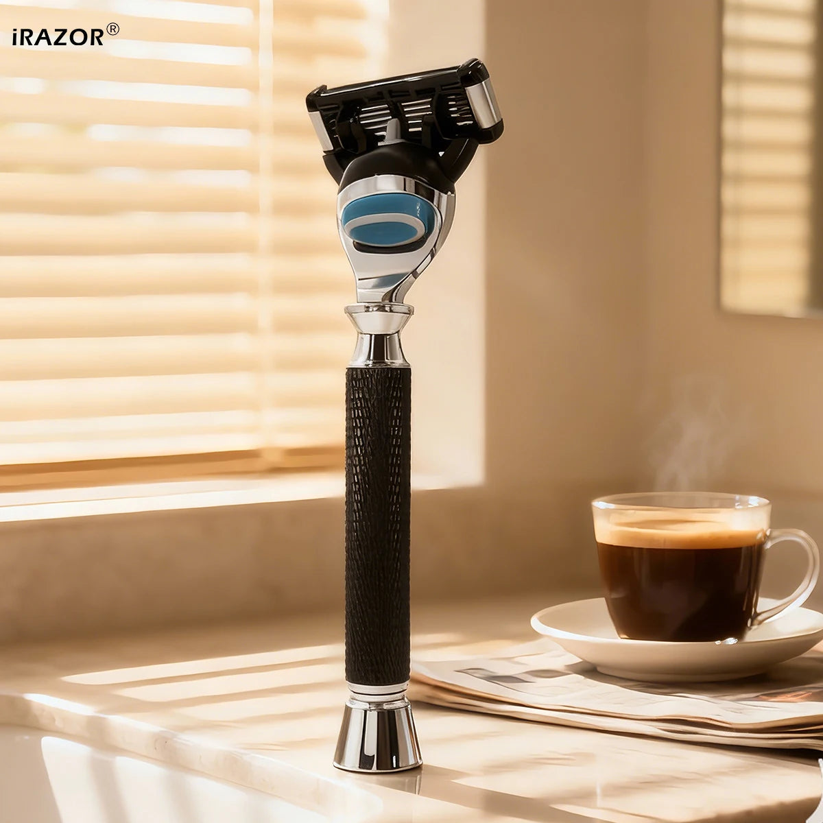 iRAZOR Premium 5-Blade Fusion Safety Razor Manual Shaver for Men Barber Beard Grooming Tool Black Textured Handle Birthday Gift MyVies Store