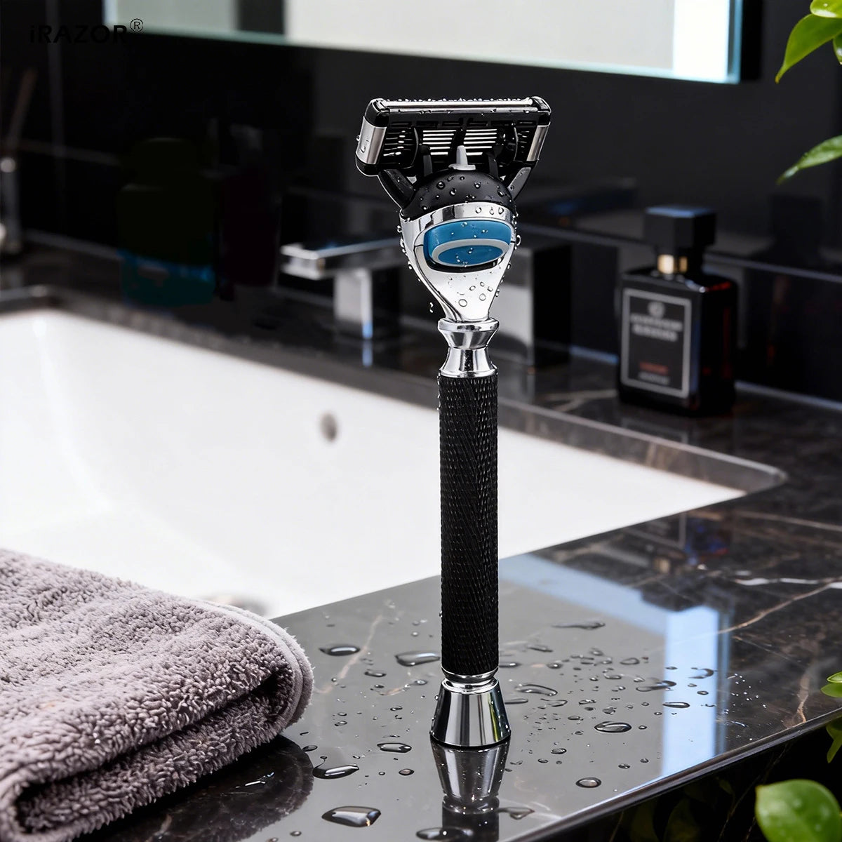 iRAZOR Premium 5-Blade Fusion Safety Razor Manual Shaver for Men Barber Beard Grooming Tool Black Textured Handle Birthday Gift MyVies Store