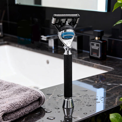 iRAZOR Premium 5-Blade Fusion Safety Razor Manual Shaver for Men Barber Beard Grooming Tool Black Textured Handle Birthday Gift MyVies Store