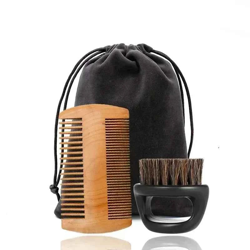 Professional Soft Boar Bristle Wood Beard Shaving Brush Men Mustache Comb Kit With Gift Bag Hairdresser Brush Hair Combs MyVies Store