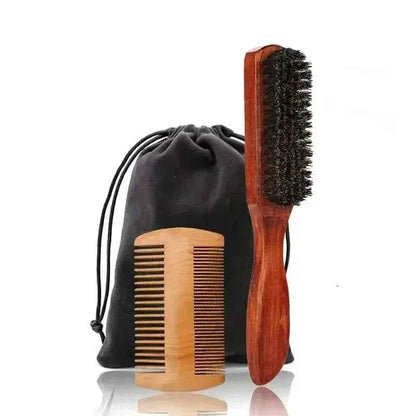 Professional Soft Boar Bristle Wood Beard Shaving Brush Men Mustache Comb Kit With Gift Bag Hairdresser Brush Hair Combs MyVies Store