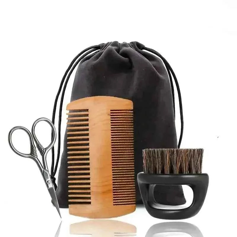 Professional Soft Boar Bristle Wood Beard Shaving Brush Men Mustache Comb Kit With Gift Bag Hairdresser Brush Hair Combs MyVies Store