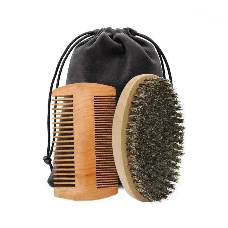 Professional Soft Boar Bristle Wood Beard Shaving Brush Men Mustache Comb Kit With Gift Bag Hairdresser Brush Hair Combs MyVies Store