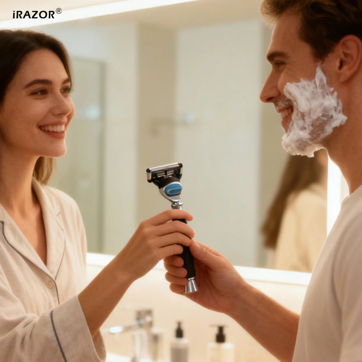 iRAZOR Premium 5-Blade Fusion Safety Razor Manual Shaver for Men Barber Beard Grooming Tool Black Textured Handle Birthday Gift MyVies Store