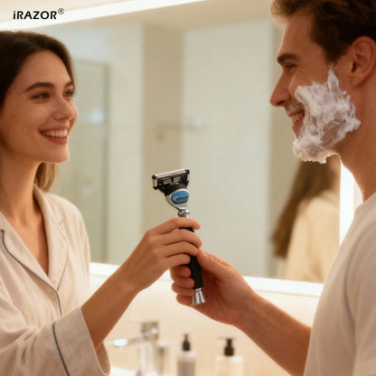 iRAZOR Premium 5-Blade Fusion Safety Razor Manual Shaver for Men Barber Beard Grooming Tool Black Textured Handle Birthday Gift MyVies Store