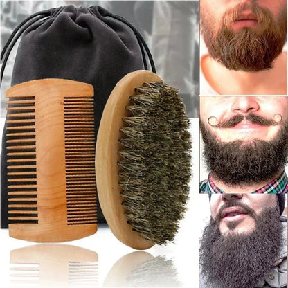 Professional Soft Boar Bristle Wood Beard Shaving Brush Men Mustache Comb Kit With Gift Bag Hairdresser Brush Hair Combs MyVies Store