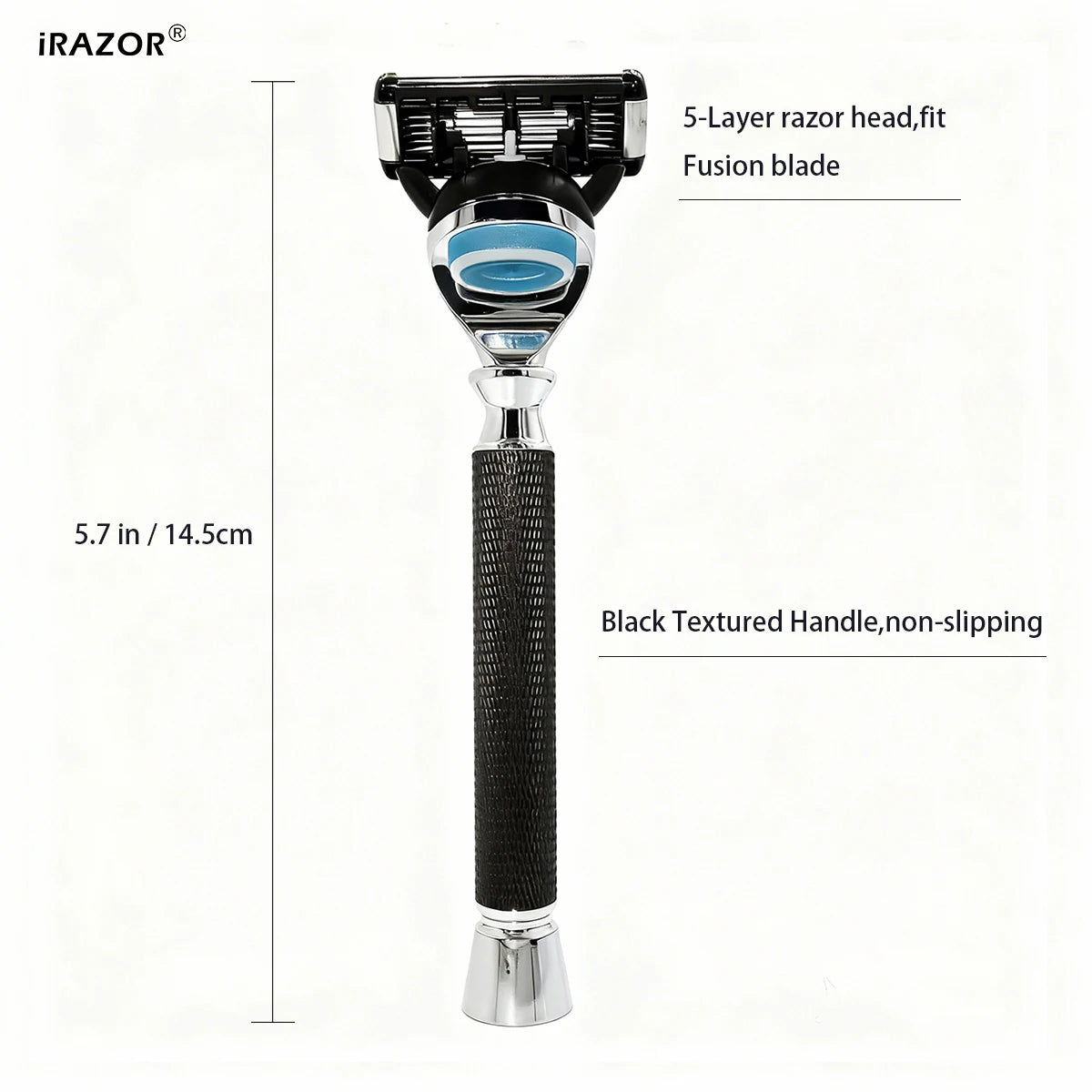iRAZOR Premium 5-Blade Fusion Safety Razor Manual Shaver for Men Barber Beard Grooming Tool Black Textured Handle Birthday Gift MyVies Store