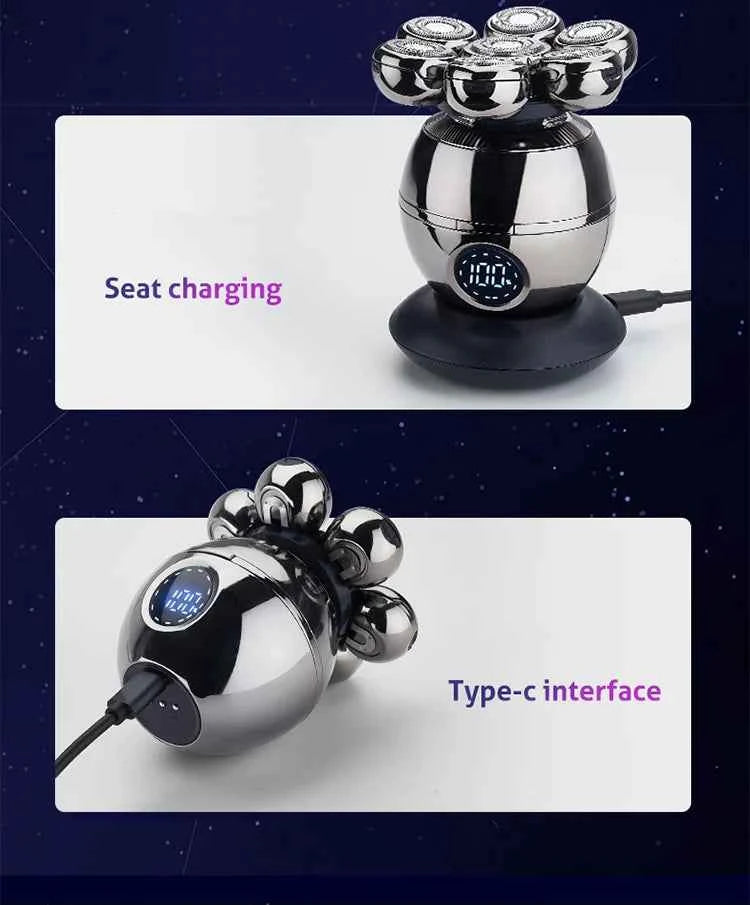 Rasoir électrique 7D MOSHAN avec têtes rotatives pour un rasage de précision.