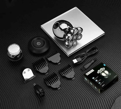 Rasoir électrique 7D MOSHAN avec têtes rotatives pour un rasage de précision.